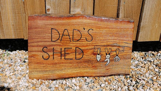 Hand crafted garden sign "Dad's Shed"